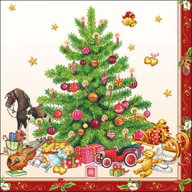 Servietten Papier 33x33cm 3-lagig mit Weihnachtsbaum Motiv 20 Stück
