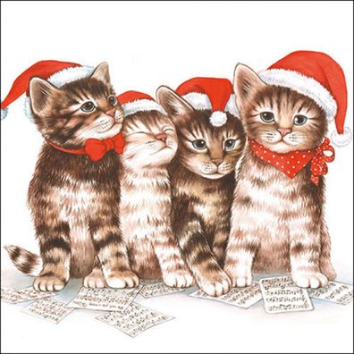 Servietten Papier 33x33cm 3-lagig mit Weihnachtskatzen Motiv 20 Stück