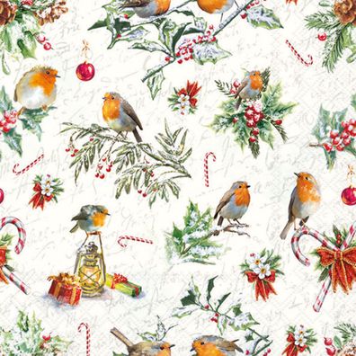 Servietten Papier 33x33cm 3-lagig mit Weihnachtsvogel Motiv 20 Stück