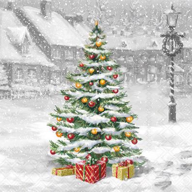 Servietten Papier 33x33cm 3-lagig mit Tannenbaum Motiv 20 Stück