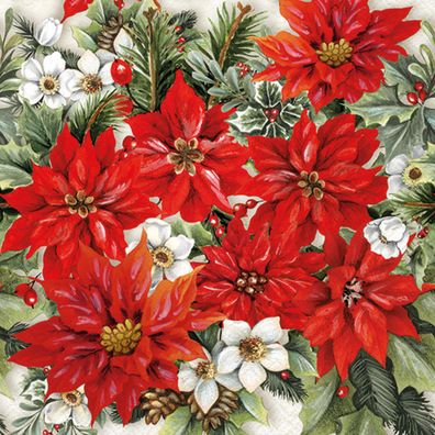 Servietten Papier 33x33cm 3-lagig mit Weihnachtssterne Motiv 20 Stück
