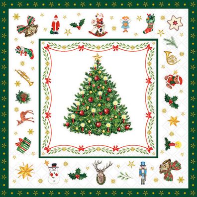 Servietten Papier 33x33cm 3-lagig Weihnachtsdesign 20 Stück Weiß Grün