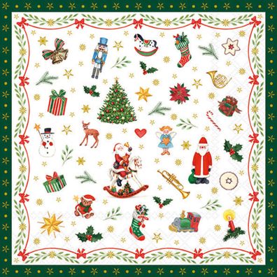 Servietten Papier 33x33cm 3-lag. mit Weihnachtssymbolen Motiv 20 Stück