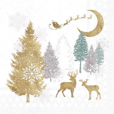 Servietten Papier 33x33cm 3-lagig mit Weihnachtswald Motiv 20 Stück