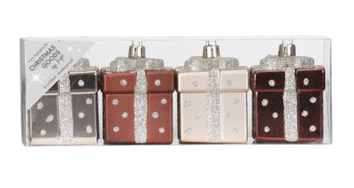 Christbaumschmuck Kunststoff Geschenke 6.5cm braun Mix, 4er Set