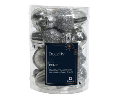 Christbaumschmuck Eicheln 4cm Glas 12 Stück - Silber