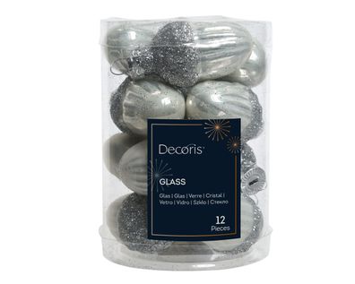 Christbaumschmuck Eicheln 4cm Glas 12 Stück - Winterweiß / Silber