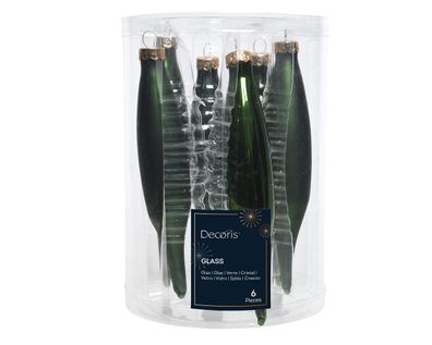 Christbaumschmuck Eiszapfen 15cm Glas 6er Set - Piniengrün