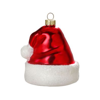 Christbaumschmuck Glas Santas Weihnachtsmütze 8.5cm rot / weiß
