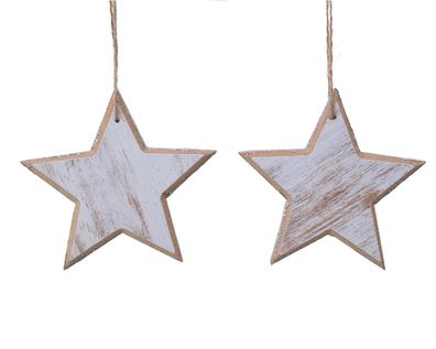 Christbaumschmuck Holz Sterne 12cm weiß, 2er Set