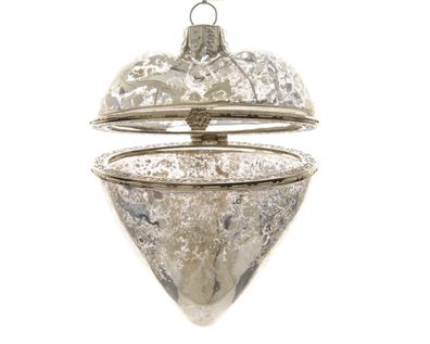 Christbaumschmuck Glas Herz 8cm aufklappbar, silber transparent