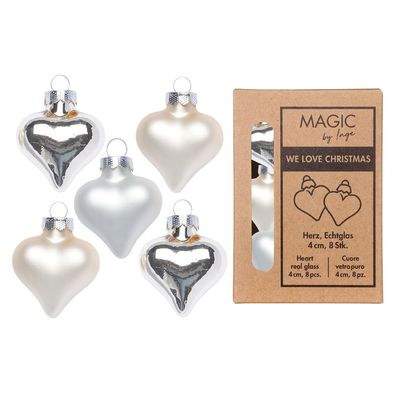 Christbaumschmuck Herzen 4cm Glas 8 Stück - Cloud Dancer