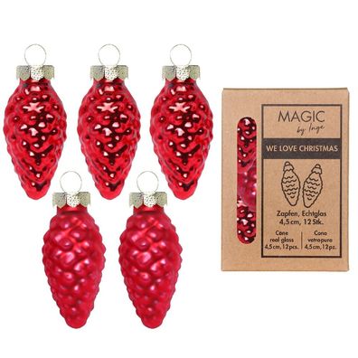 Christbaumschmuck Zapfen 4,5cm Glas 12 Stück - Merry Red