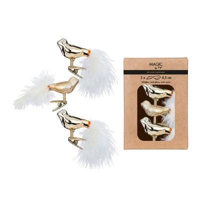 Christbaumschmuck Vögel auf Clip 4,5cm Glas 3er Set - Brokatgold