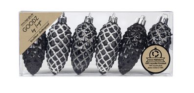 Christbaumschmuck Kunststoff Zapfen 9cm Schwarz Mix 6er Set