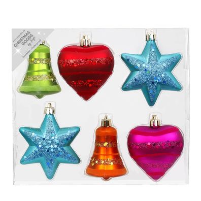 Weihnachtskugeln Formen dekoriert Kunststoff 9cm 6er Set - Mille Fiori