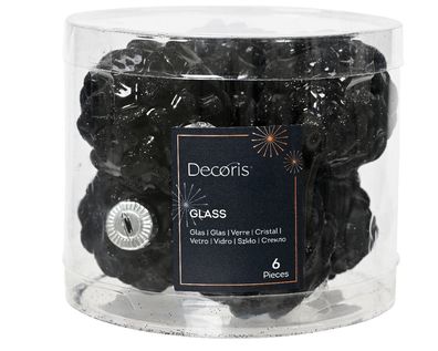 Christbaumschmuck Zapfen 7cm Glas 6 Stück - Schwarz