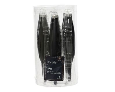 Christbaumschmuck Eiszapfen 15cm Glas 6er Set - Schwarz