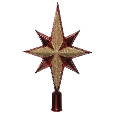 Christbaumspitze Stern 25cm Kunststoff, ochsenblut / hellgold