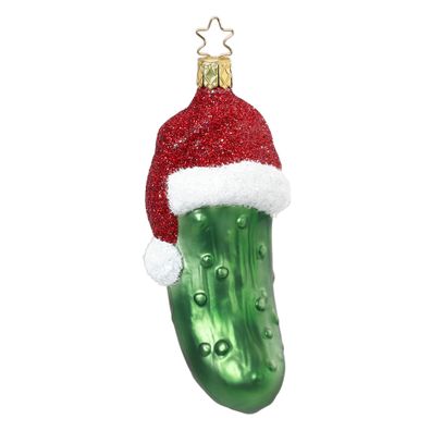 Christbaumschmuck Weihnachtsgurke mit Mütze Glas 12cm grün, 1 Stück