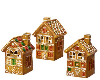 Teelichthalter Keramik 15cm Lebkuchenhaus Form 1 Stück sortiert Braun