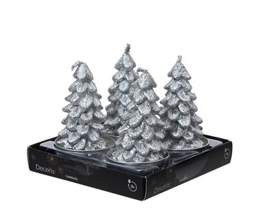 Teelichter Kerzen Paraffin 7cm Tannenbaum Form 4er Set Silber