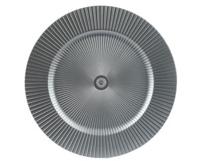 Dekoteller 33cm Kunststoff mit Rillen - Silber
