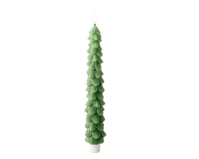 LED Kerze 29cm mit Timer Wachs Tannenbaum Form Grün / Warmweiß