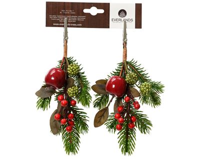 Künstliche Zweige mit Clip 22cm mit Früchten 2er Set Grün / Rot