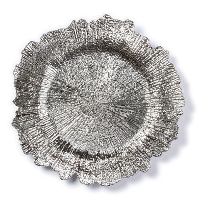 Dekoteller 33cm Kunststoff mit Rillen - Silber metallic