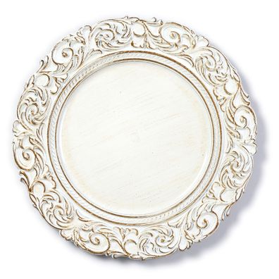 Dekoteller 33cm Kunststoff mit Ornamenten - Weiß