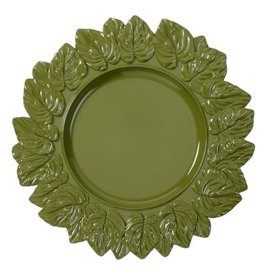 Dekoteller 35cm Kunststoff Blätter - Grün