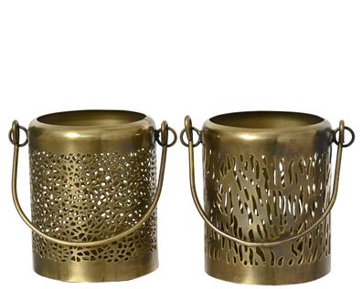 Teelichthalter mit Henkel 8cm Metall 1 Stück sortiert Gold