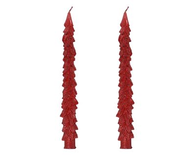 Spitzkerzen Paraffin 25cm Tannenbaum Form 2er Set Weihnachtsrot