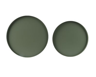 Dekoratives Tablett rund 30-35cm Metall matt 2er Set - Grün