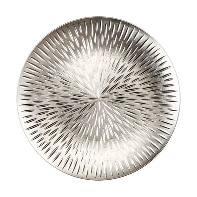 Dekoteller 33cm Kunststoff mit Strahlen Muster - Silber