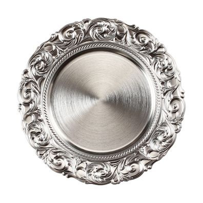 Dekoteller 33cm Kunststoff mit prunkvollem Muster - Silber