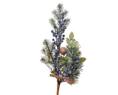 Künstlicher Tannenzweig 50cm mit blauen Beeren Grün / Blau
