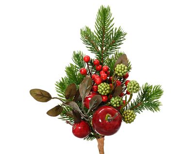Künstlicher Tannenzweig 26cm mit Äpfeln und Beeren Grün / Rot