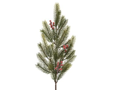Künstlicher Tannenzweig 64,5cm mit roten Beeren Grün / Rot
