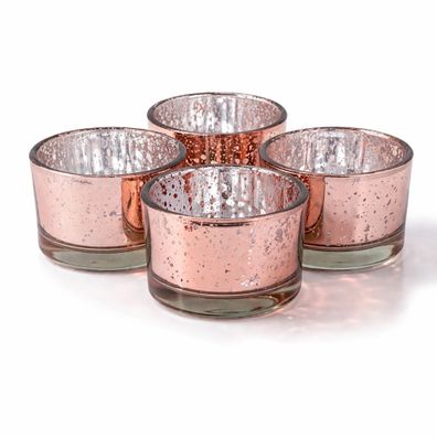 Teelichtgläser 5,1 x 3,3 cm klein rund 4er Set Rosegold metallic