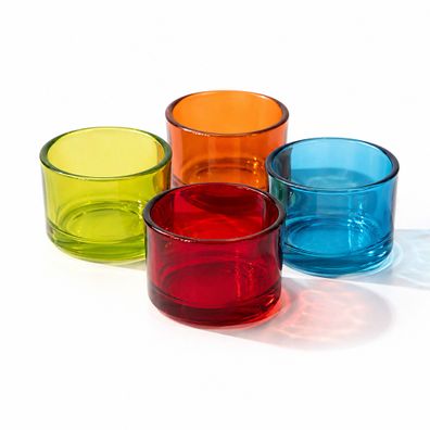 Teelichtgläser 5,1 x 3,3 cm klein rund 4er Set Bunt transparent