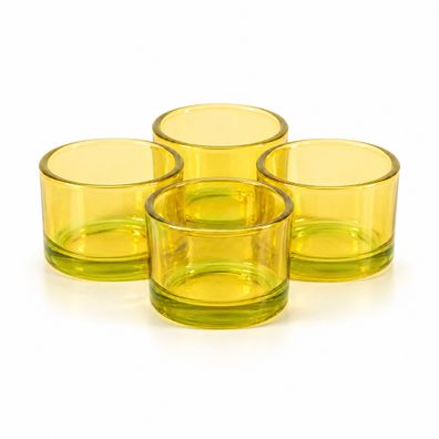 Teelichtgläser 5,1 x 3,3 cm klein rund 4er Set Gelb transparent