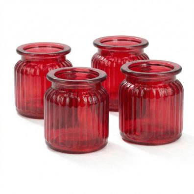 Windlicht Glas gerillt 8x9cm 4er Set rot