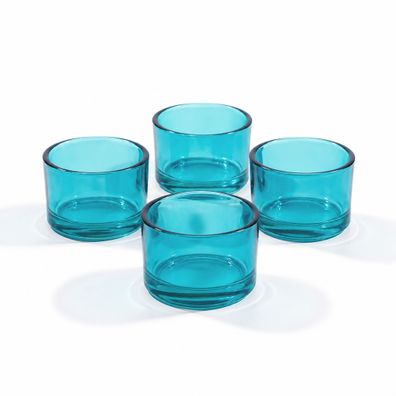 Teelichtgläser 5,1 x 3,3 cm klein rund 4er Set Türkis transparent