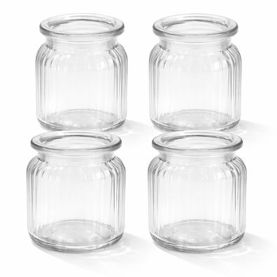Windlicht Glas gerillt 8x9cm 4er Set klar/transparent