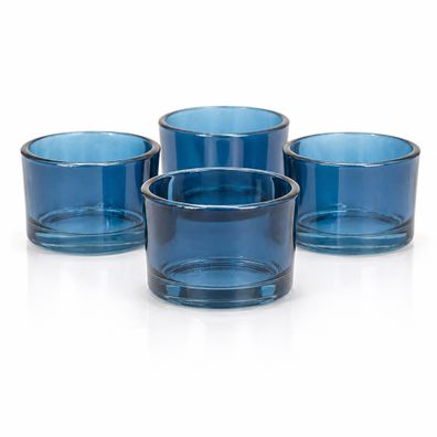 Teelichtgläser 5,1 x 3,3 cm klein rund 4er Set Dunkelblau transparent