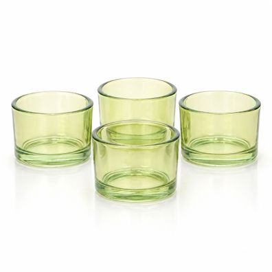 Teelichtgläser 5,1 x 3,3 cm klein rund 4er Set Hellgrün transparent