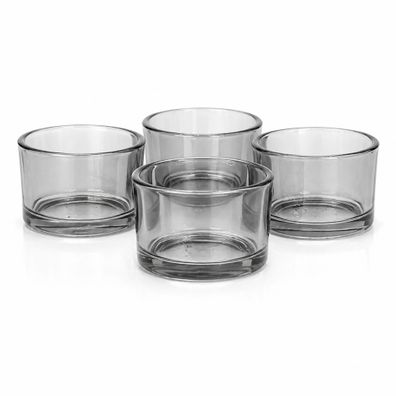 Teelichtgläser 5,1 x 3,3 cm klein rund 4er Set Grau transparent