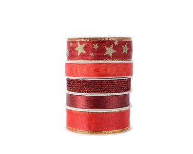Geschenkband 15-25mm & 2mm Kordel 5er Set a 3m rot